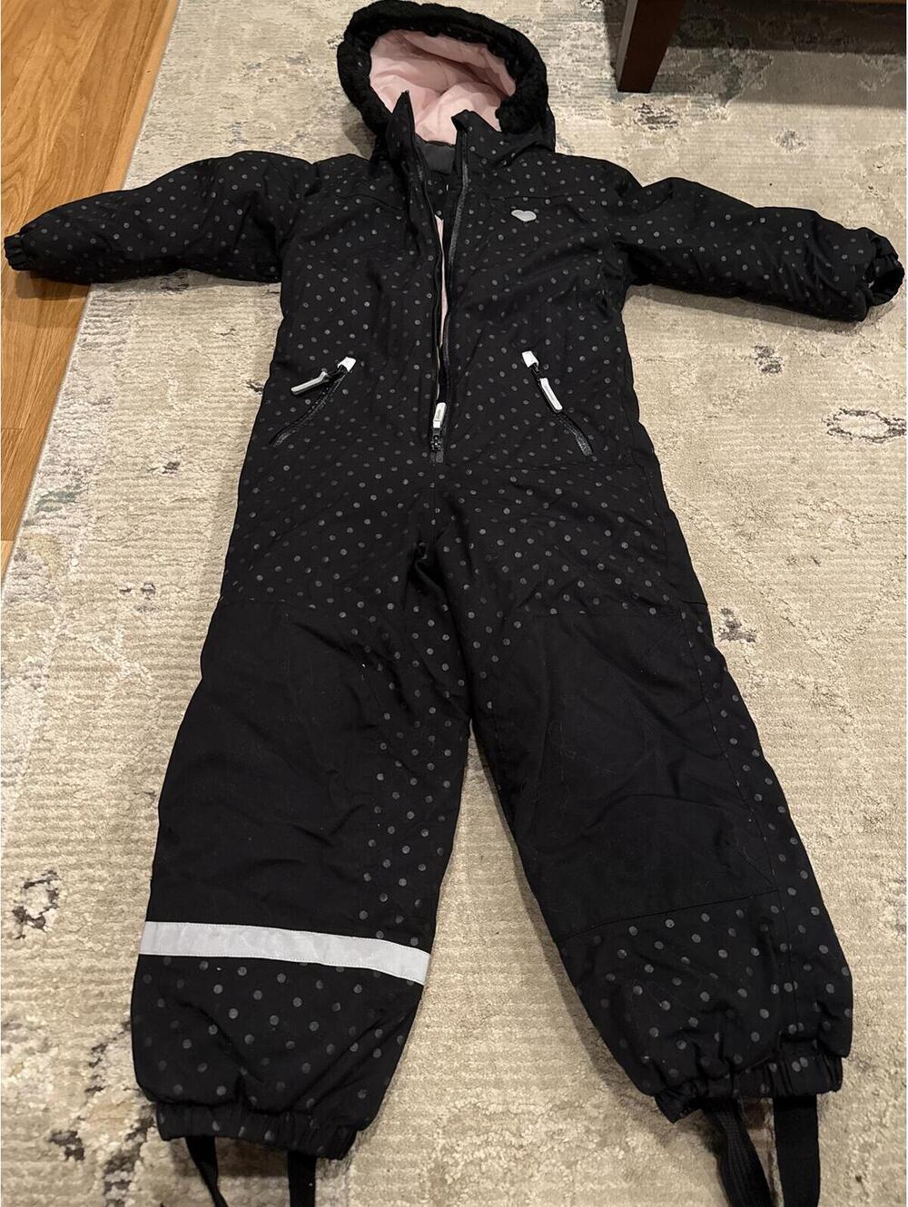 H&M Black Polka Dot Hooded Kids Snowsuit Size 5-6